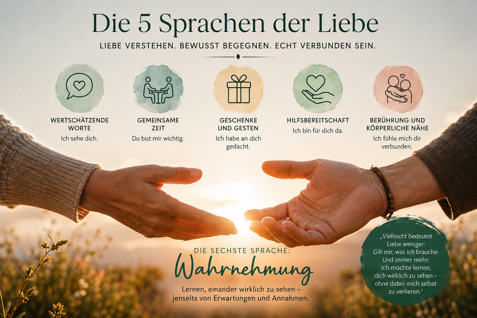 Zwei Menschen in bewusster Verbindung als Symbol für die fünf Sprachen der Liebe und achtsame Beziehung