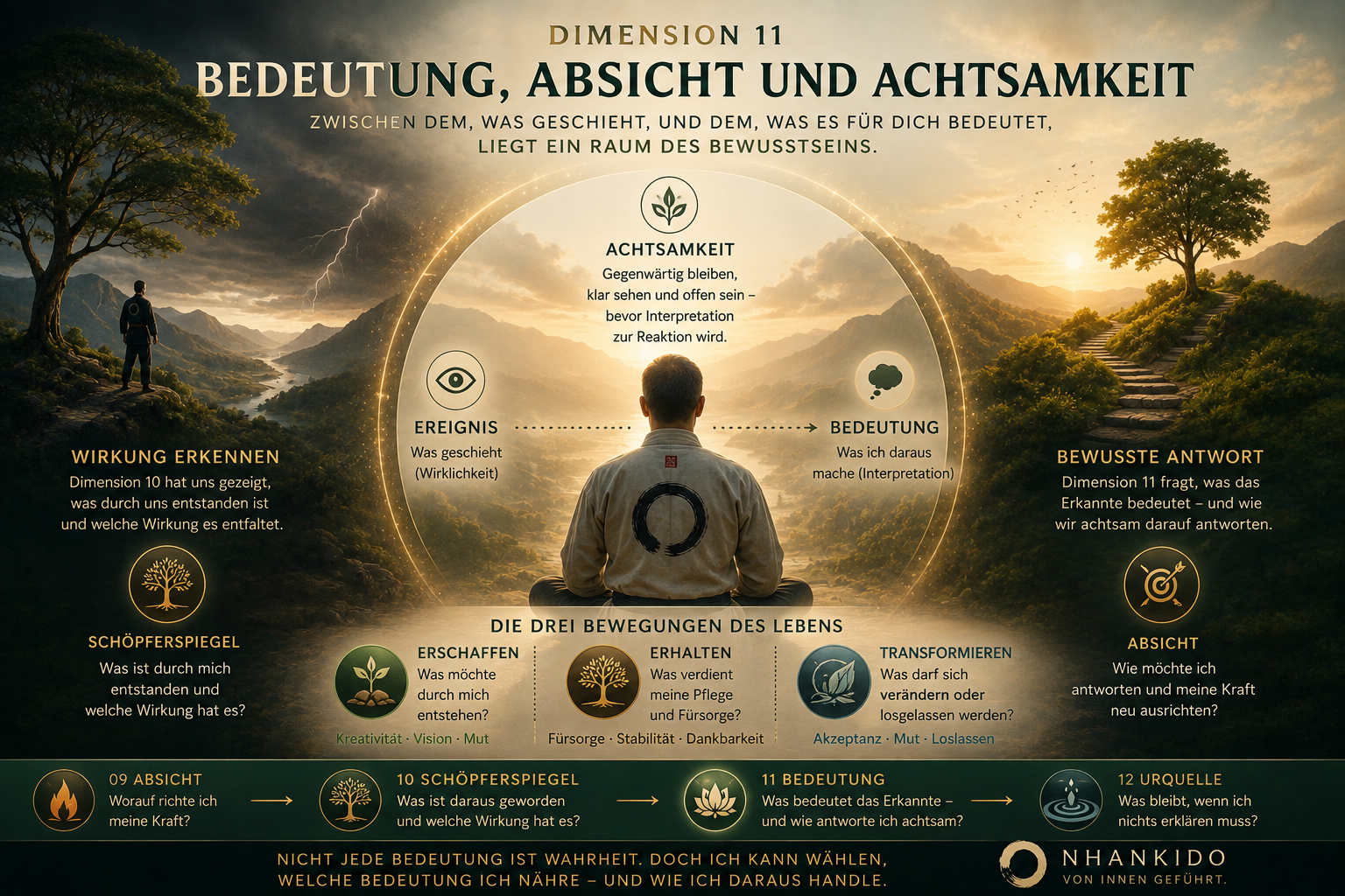 Dimension 11 – Bedeutung und Achtsamkeit als bewusster Raum zwischen Erfahrung und Antwort