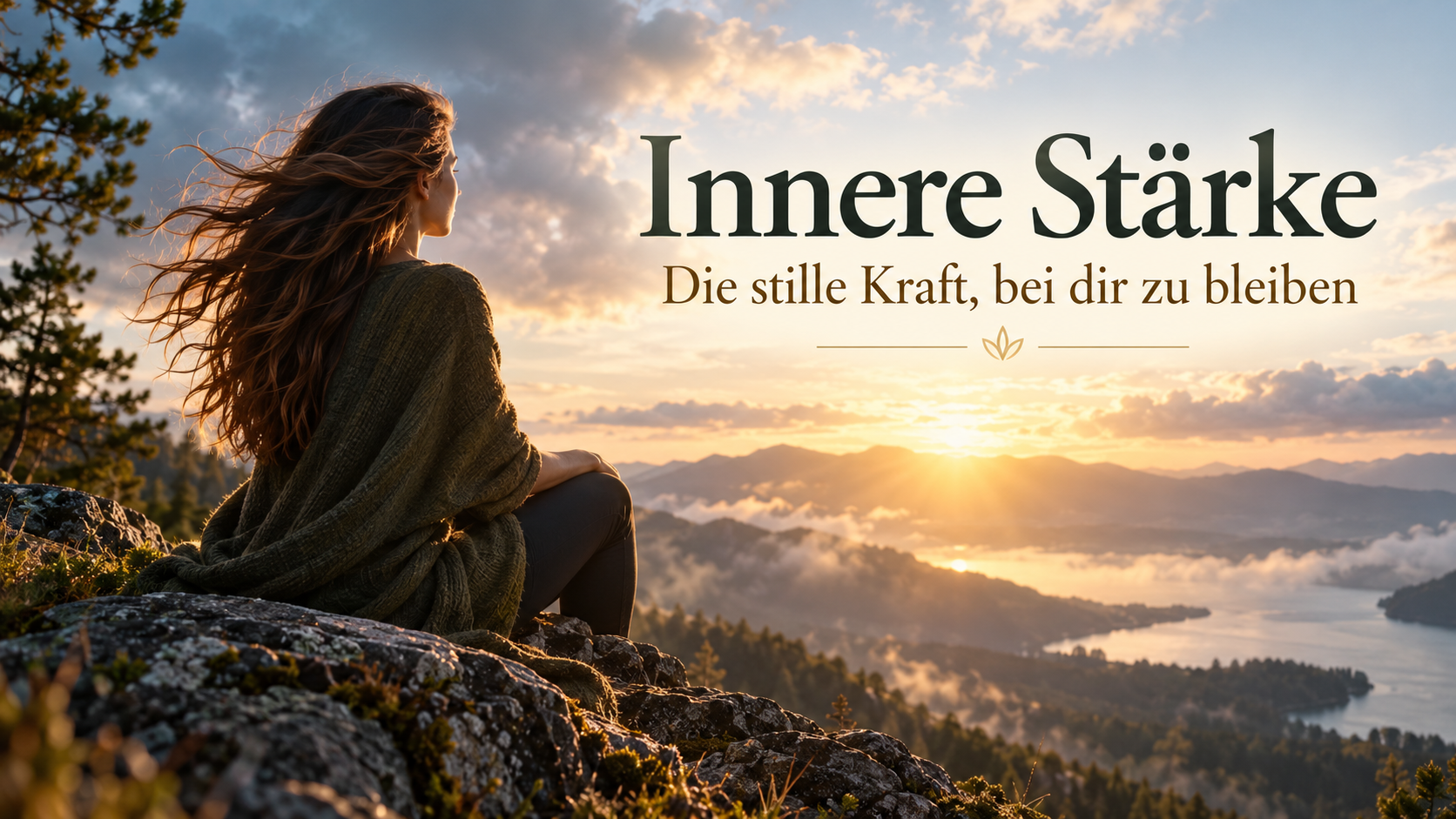 Innere Stärke – Frau blickt ruhig über eine weite Berglandschaft